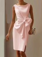 Women's White Bow Midi Dress | Cocktail Party-3