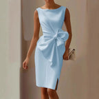 Women's White Bow Midi Dress | Cocktail Party-5