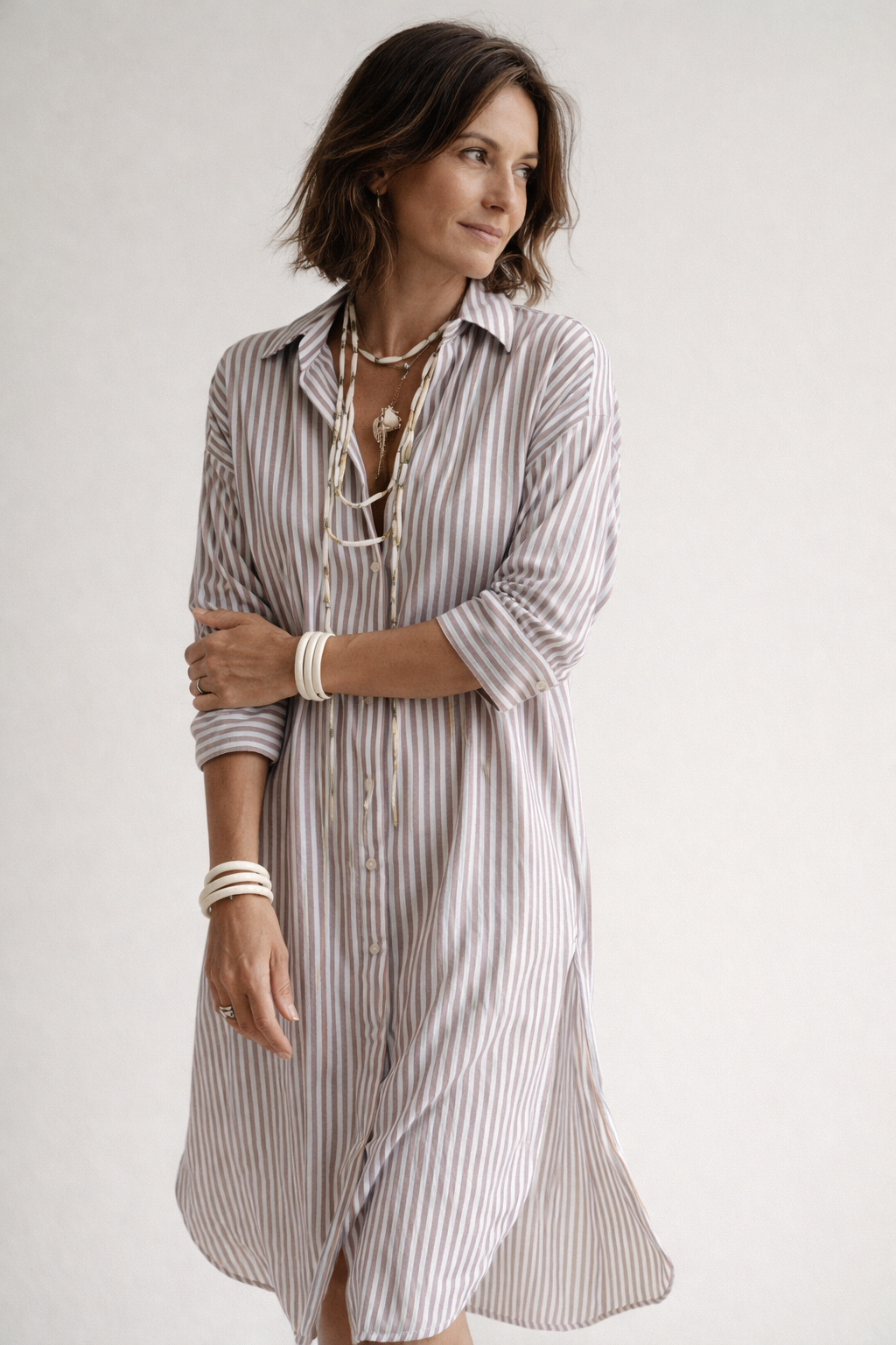 Women's Striped Midi Dress | Wrap Casual-4