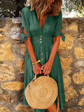 Women's Summer Midi Dress | V-Neck Button-1