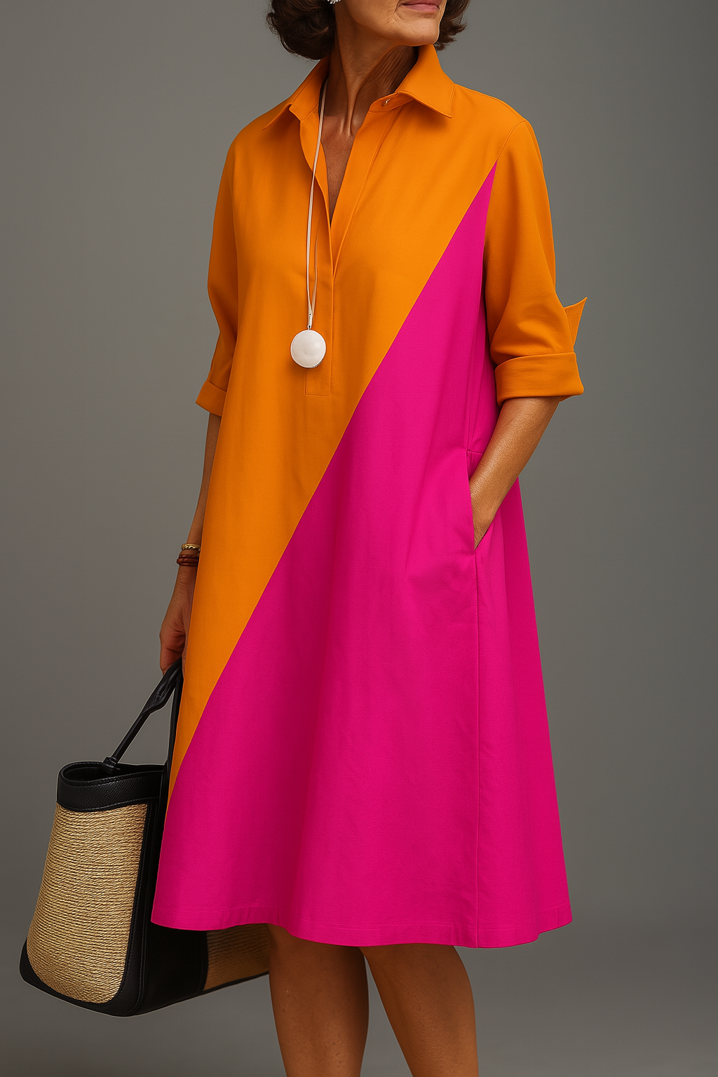 Women's Colorblock Midi Dress | A-Line Shift-1