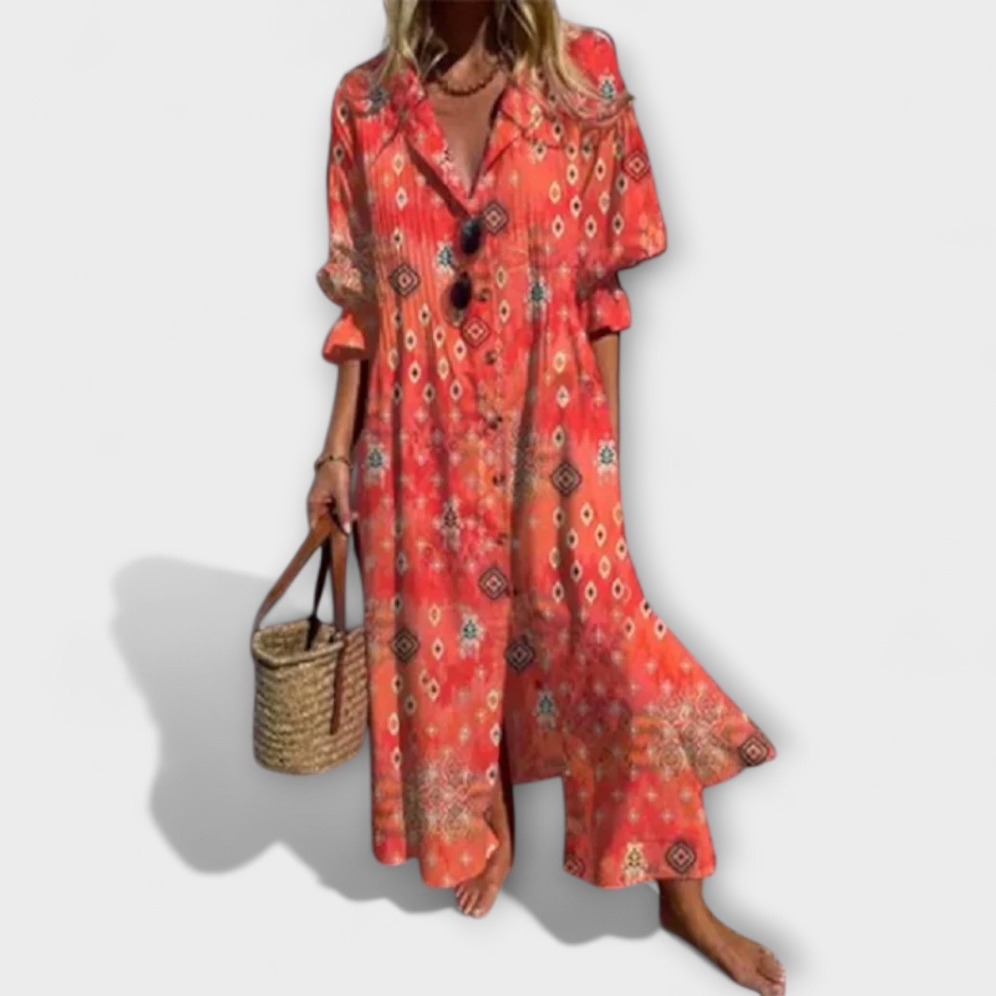 Women's Floral Maxi Dress | Button-Down V-Neck-5