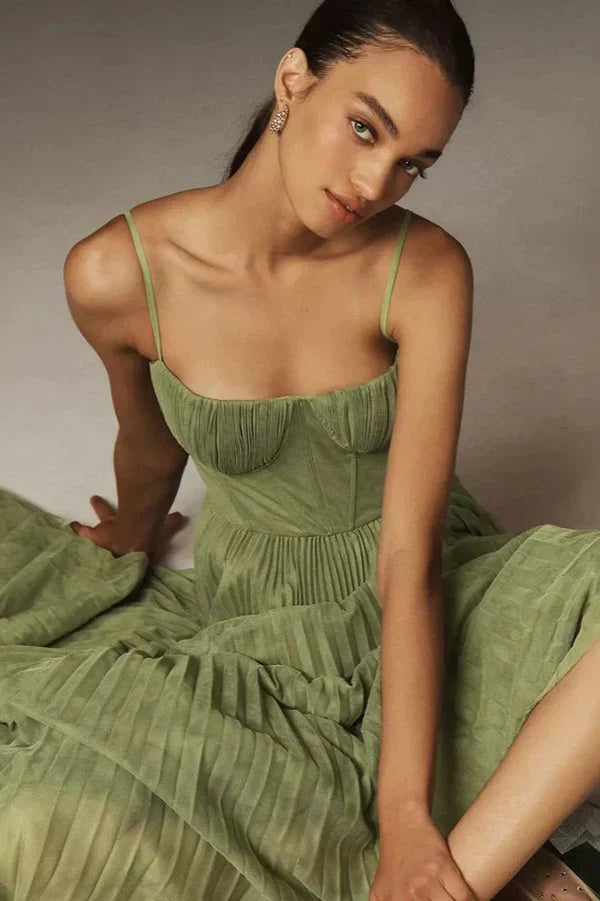 Women's Pleated Midi Dress | Wedding Guest A-Line-4
