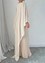 Women's Pleated Maxi Dress | Cape Overlay Evening Gown-2