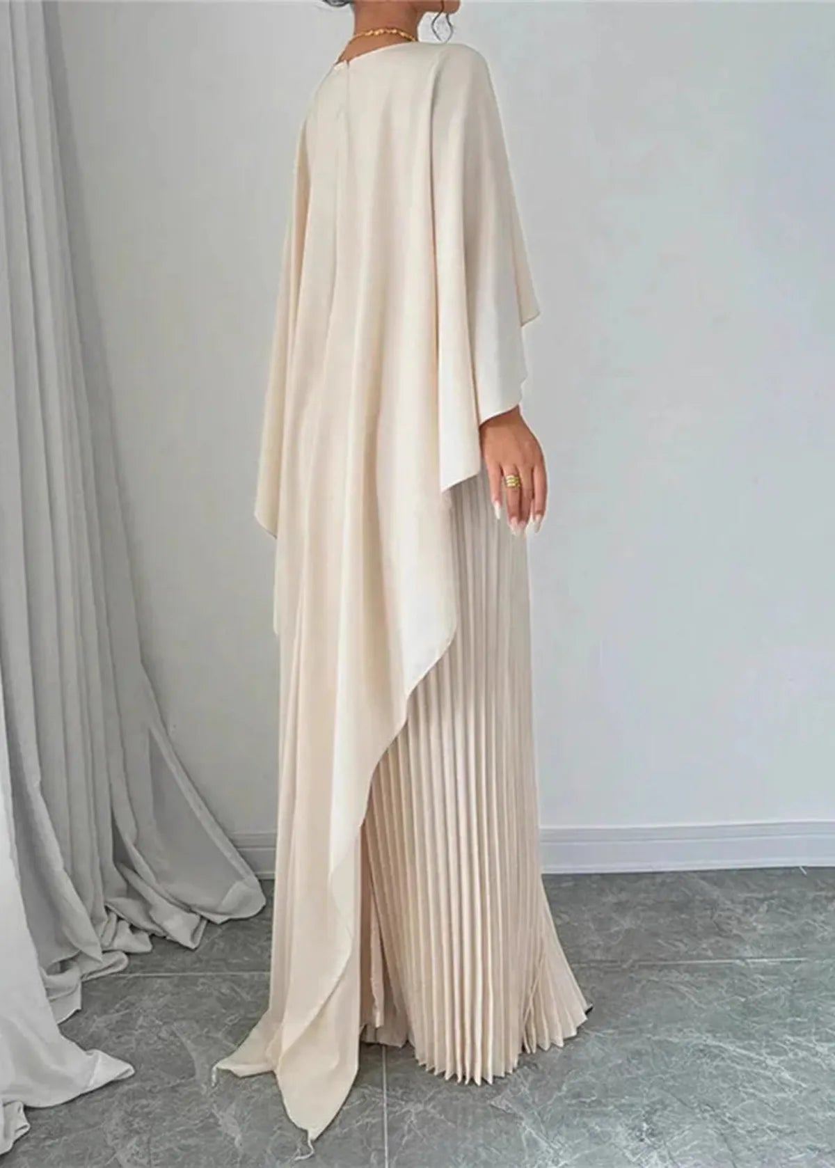 Women's Pleated Maxi Dress | Cape Overlay Evening Gown-2