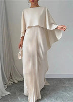 Women's Pleated Maxi Dress | Cape Overlay Evening Gown-1