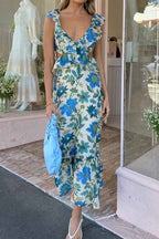 Women's Floral Maxi Dress | Summer Ruffle-3