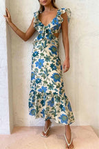 Women's Floral Maxi Dress | Summer Ruffle-4
