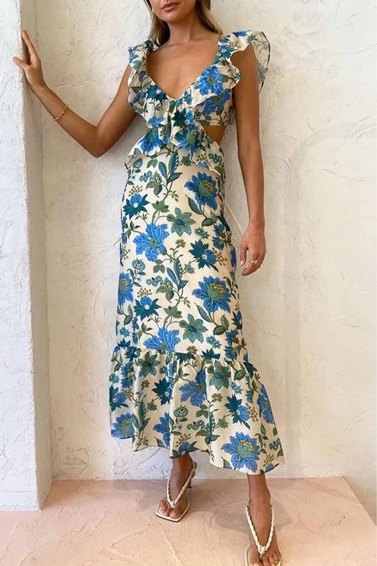 Women's Floral Maxi Dress | Summer Ruffle-4