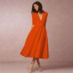 Women's Elegant Midi Dress | V-Neck A-Line White-11