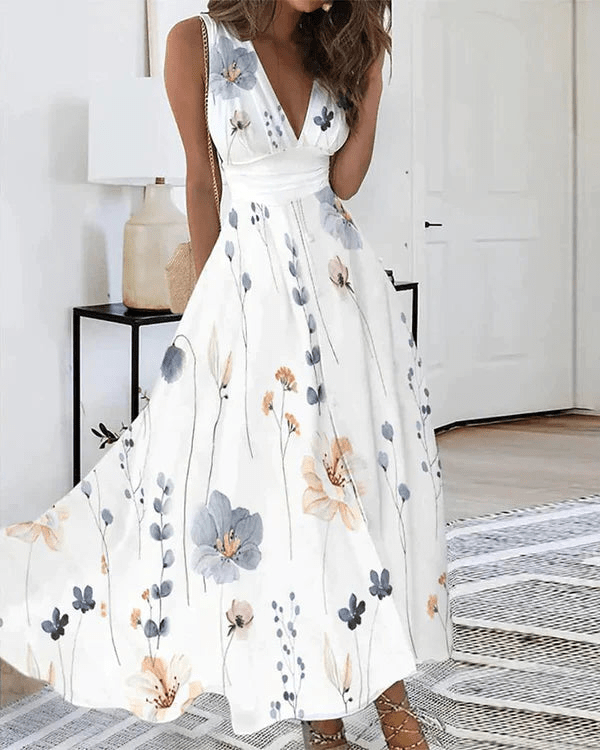 Women's Floral Maxi Dress | Summer Boho V-Neck-3