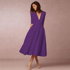 Women's Elegant Midi Dress | V-Neck A-Line White-9
