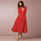 Women's Elegant Midi Dress | V-Neck A-Line White-8