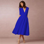Women's Elegant Midi Dress | V-Neck A-Line White-12