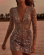 Women's Sequin Mini Dress | Wrap V-Neck-3