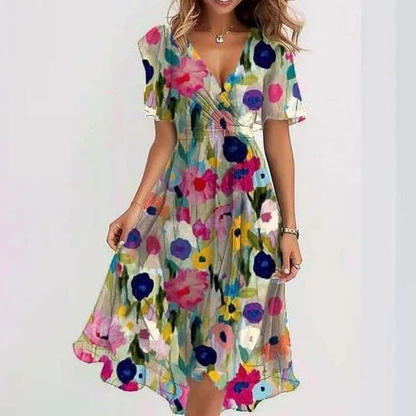 Women's Floral Wrap Dress | V-Neck Flutter Sleeve-3