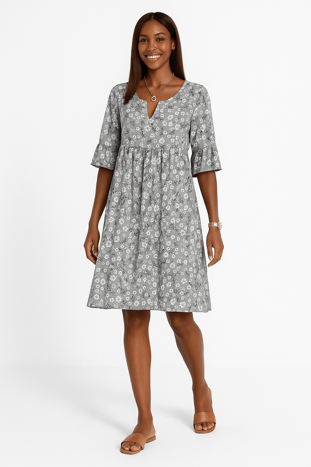 Women's Floral Midi Dress | Summer Boho A-Line-7