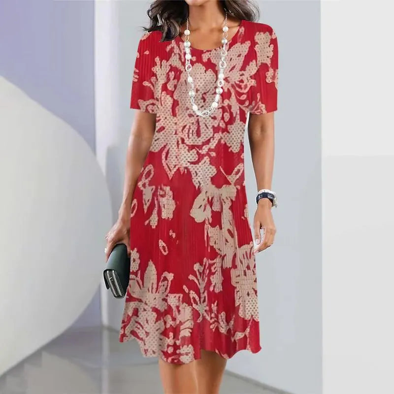Women's A-Line Midi Dress | Short Sleeve Casual-6