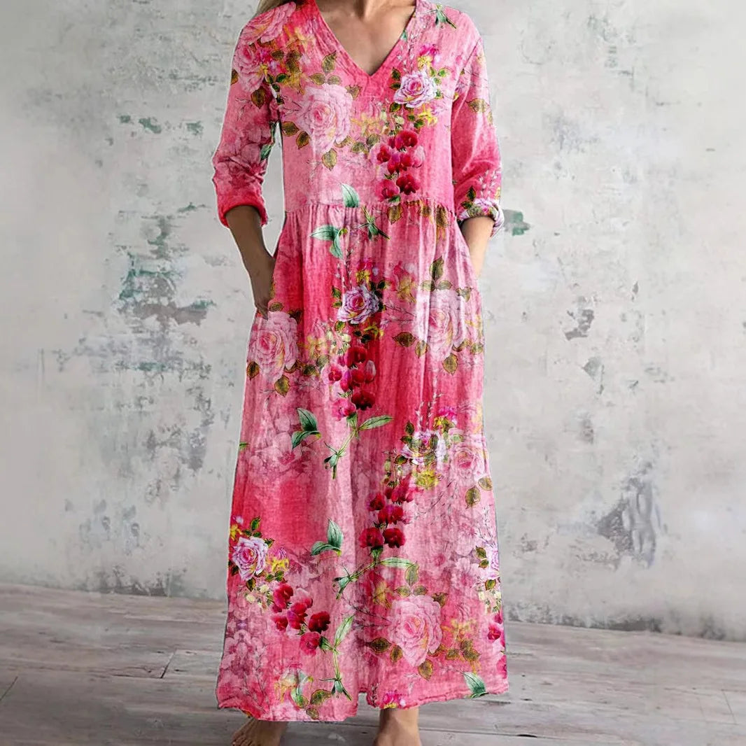 Women's Boho Maxi Dress | V-Neck Summer-5