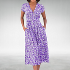 Women's Floral Midi Dress | Summer V-Neck-3