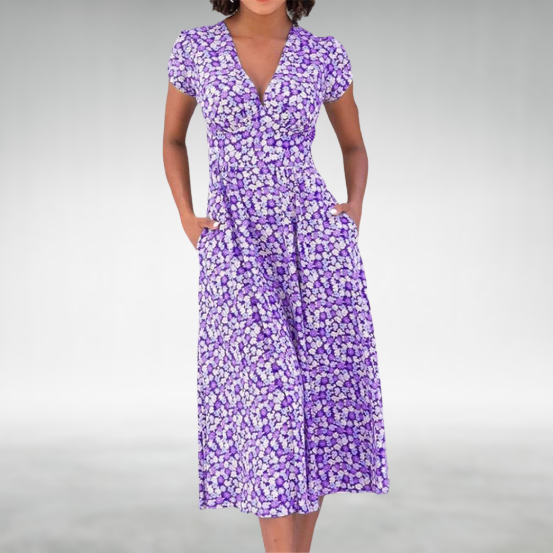 Women's Floral Midi Dress | Summer V-Neck-3