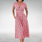 Women's Floral Midi Dress | Summer V-Neck-2