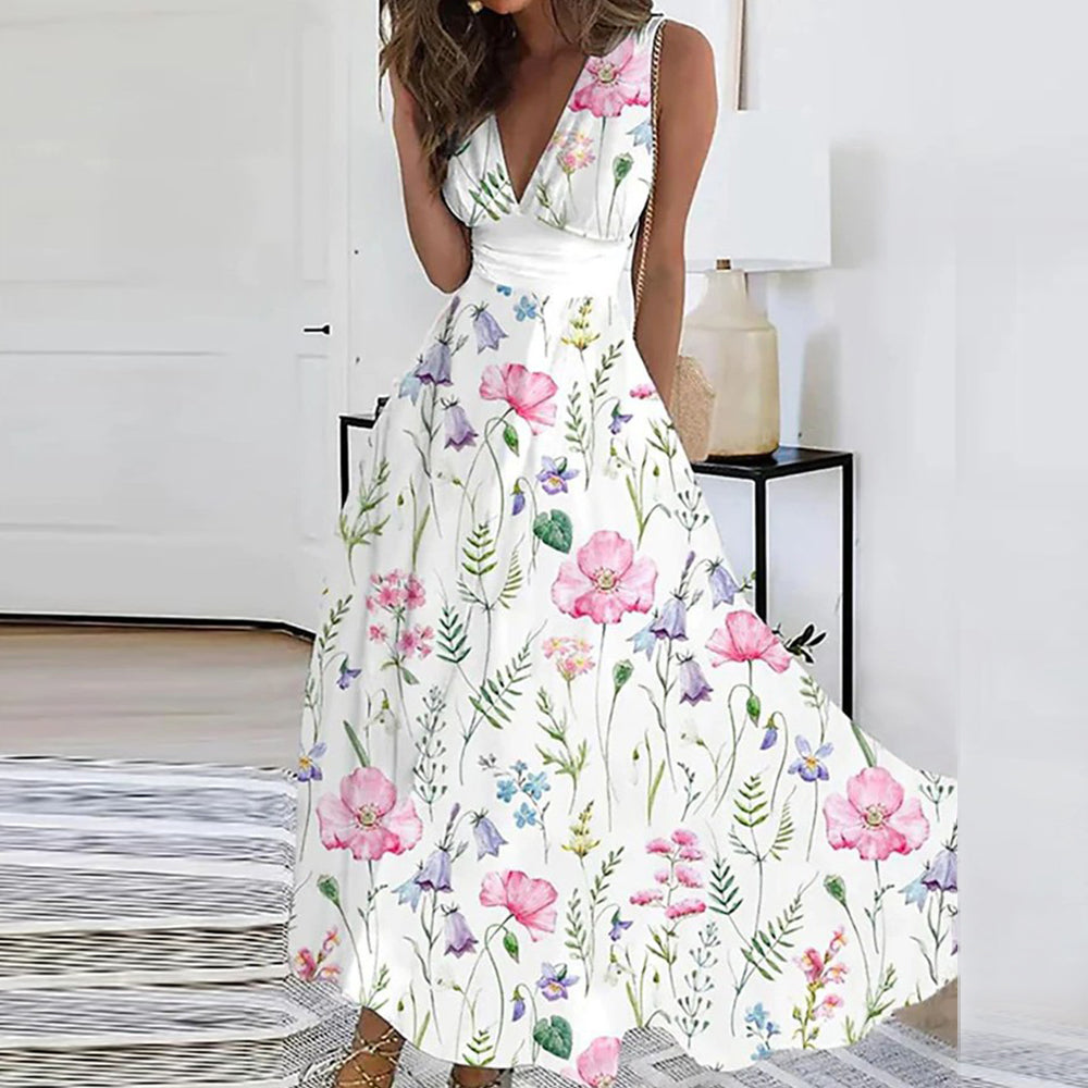 Women's Floral Maxi Dress | Summer Boho V-Neck-5
