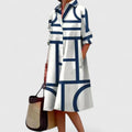 Women's Geometric Print Midi Dress | Casual Shift-1