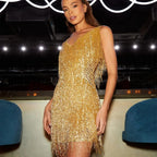 Women's Fringe Mini Dress | V-Neck Cocktail Party-4