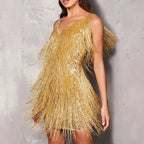 Women's Fringe Mini Dress | V-Neck Cocktail Party-5