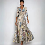 Women's Floral Wrap Maxi Dress | V-Neck 3/4 Sleeve-5