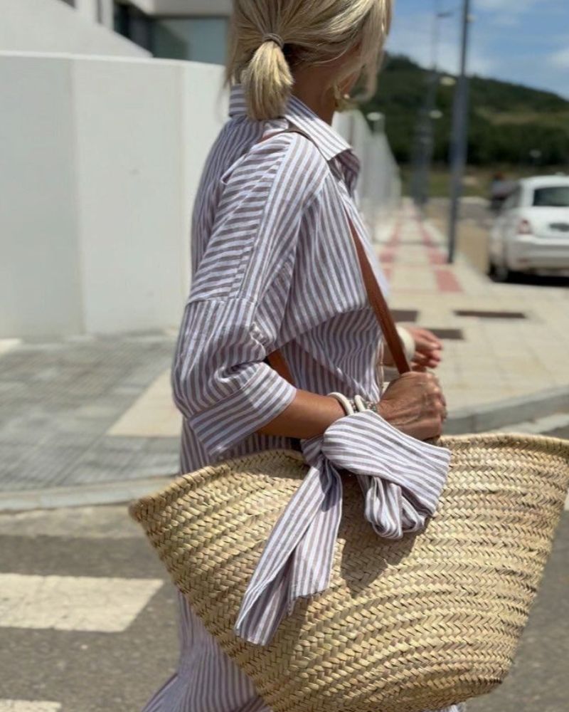 Women's Striped Shirt Dress | Button-Down Maxi-5
