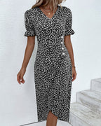 Women's Floral Wrap Midi Dress | V-Neck Ruffle Sleeve-13