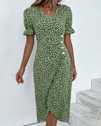 Women's Floral Wrap Midi Dress | V-Neck Ruffle Sleeve-5