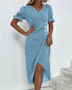 Women's Floral Wrap Midi Dress | V-Neck Ruffle Sleeve-7