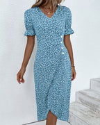 Women's Floral Wrap Midi Dress | V-Neck Ruffle Sleeve-9