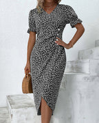 Women's Floral Wrap Midi Dress | V-Neck Ruffle Sleeve-11