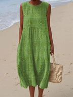 Women's Sleeveless Midi Dress | Embroidered Summer-1