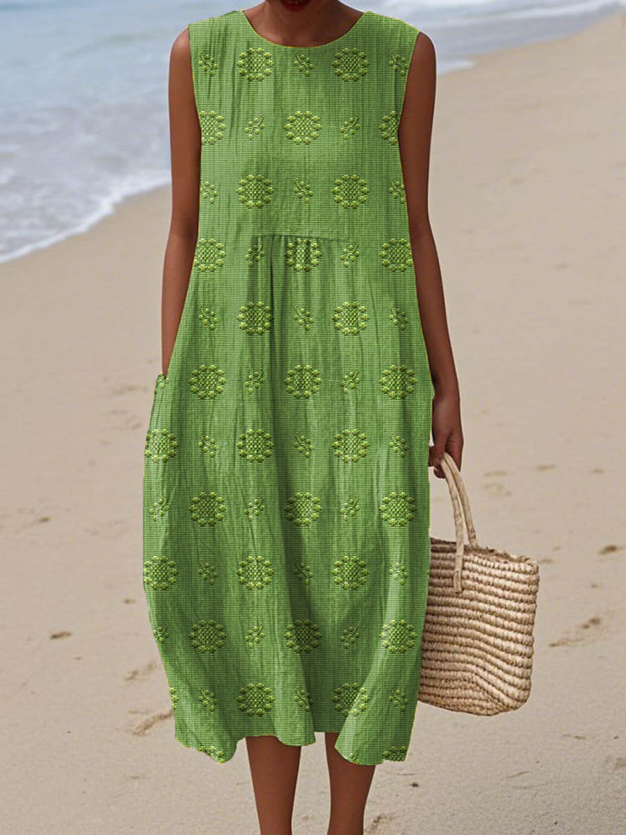 Women's Sleeveless Midi Dress | Embroidered Summer-1