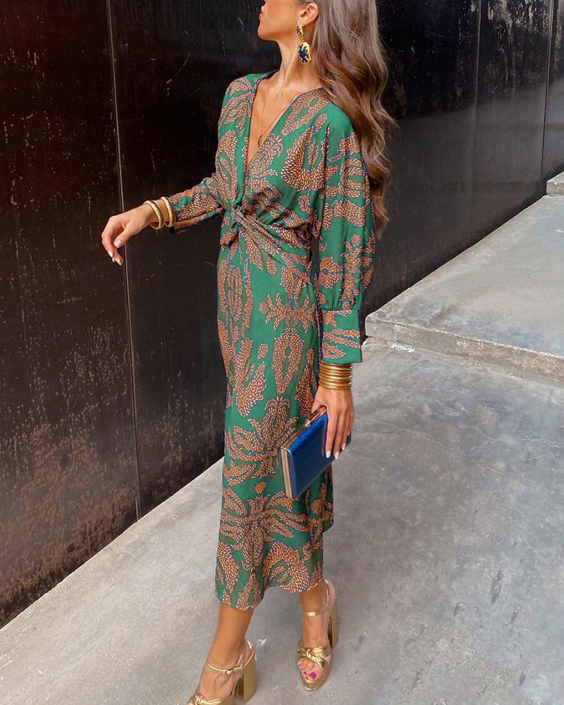 Women's Wrap V-Neck Maxi Dress | Long Sleeve Printed-2