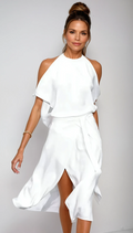 Women's White Cold Shoulder Midi Dress | Elegant-1