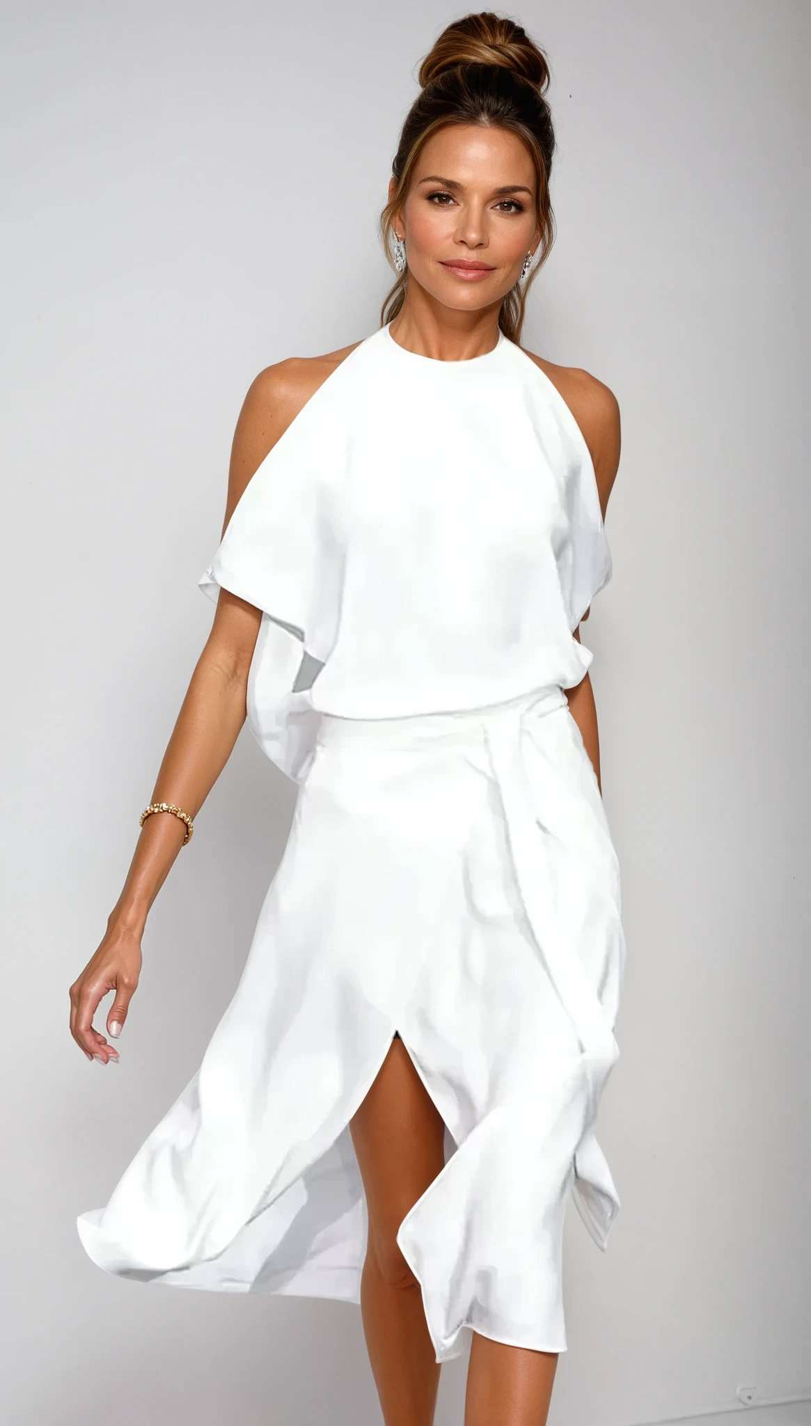 Women's White Cold Shoulder Midi Dress | Elegant-1