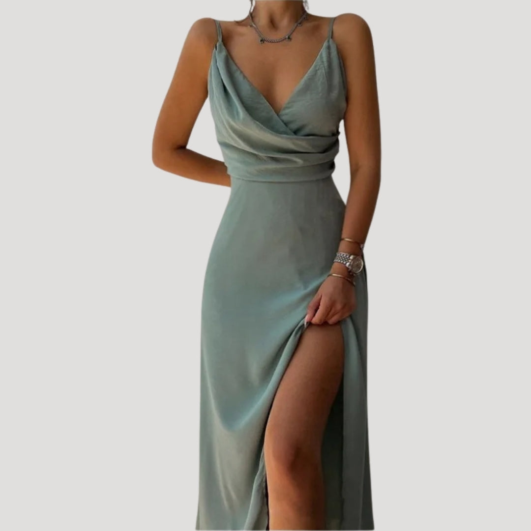 Women's Wedding Guest Maxi Dress | Wrap Slit-5
