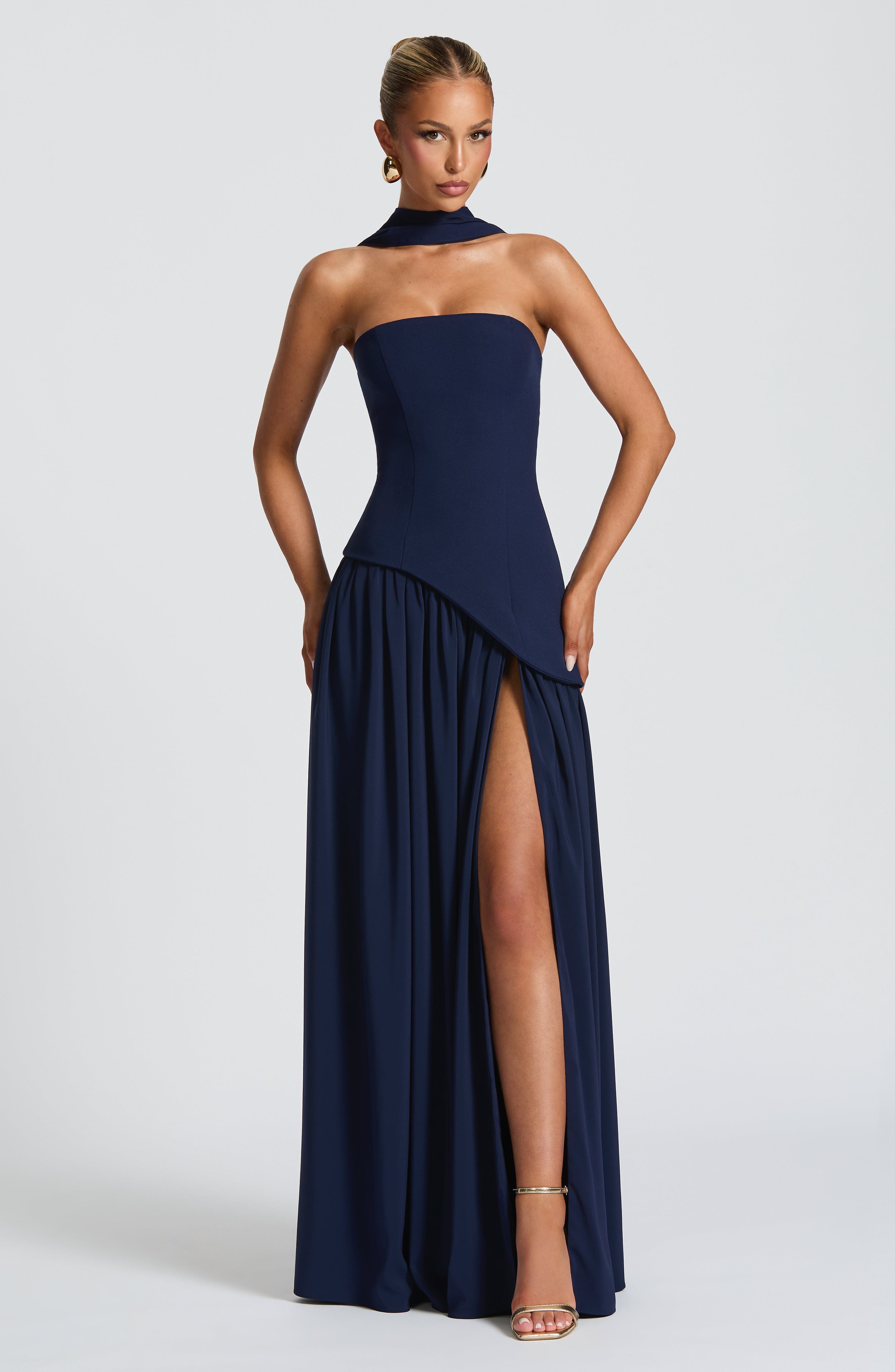 Women's Wedding Guest Maxi Dress | Strapless Slit-4