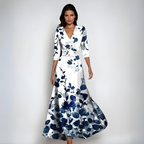 Women's Floral Wrap Maxi Dress | V-Neck 3/4 Sleeve-4