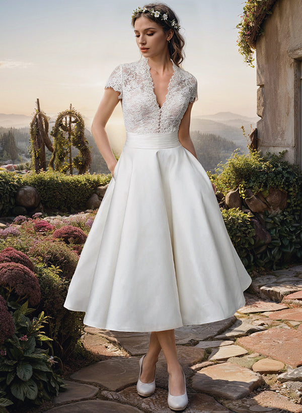 Women's Lace V-Neck Midi Dress | Wedding Guest-1
