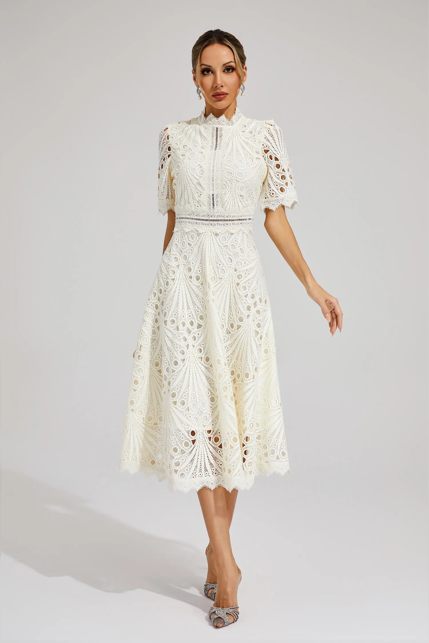 Women's Lace Midi Dress | Wedding Guest A-Line-10