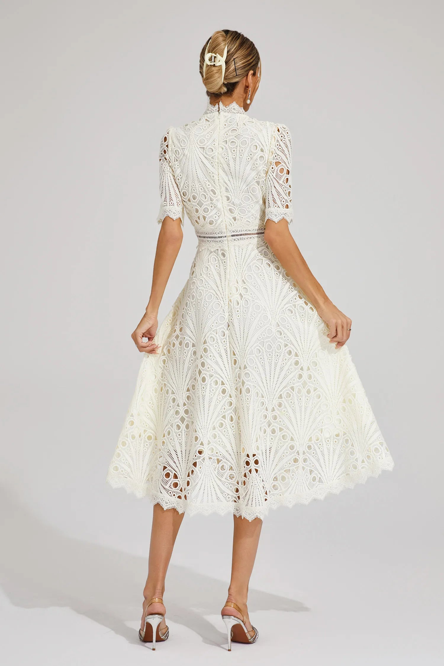 Women's Lace Midi Dress | Wedding Guest A-Line-14