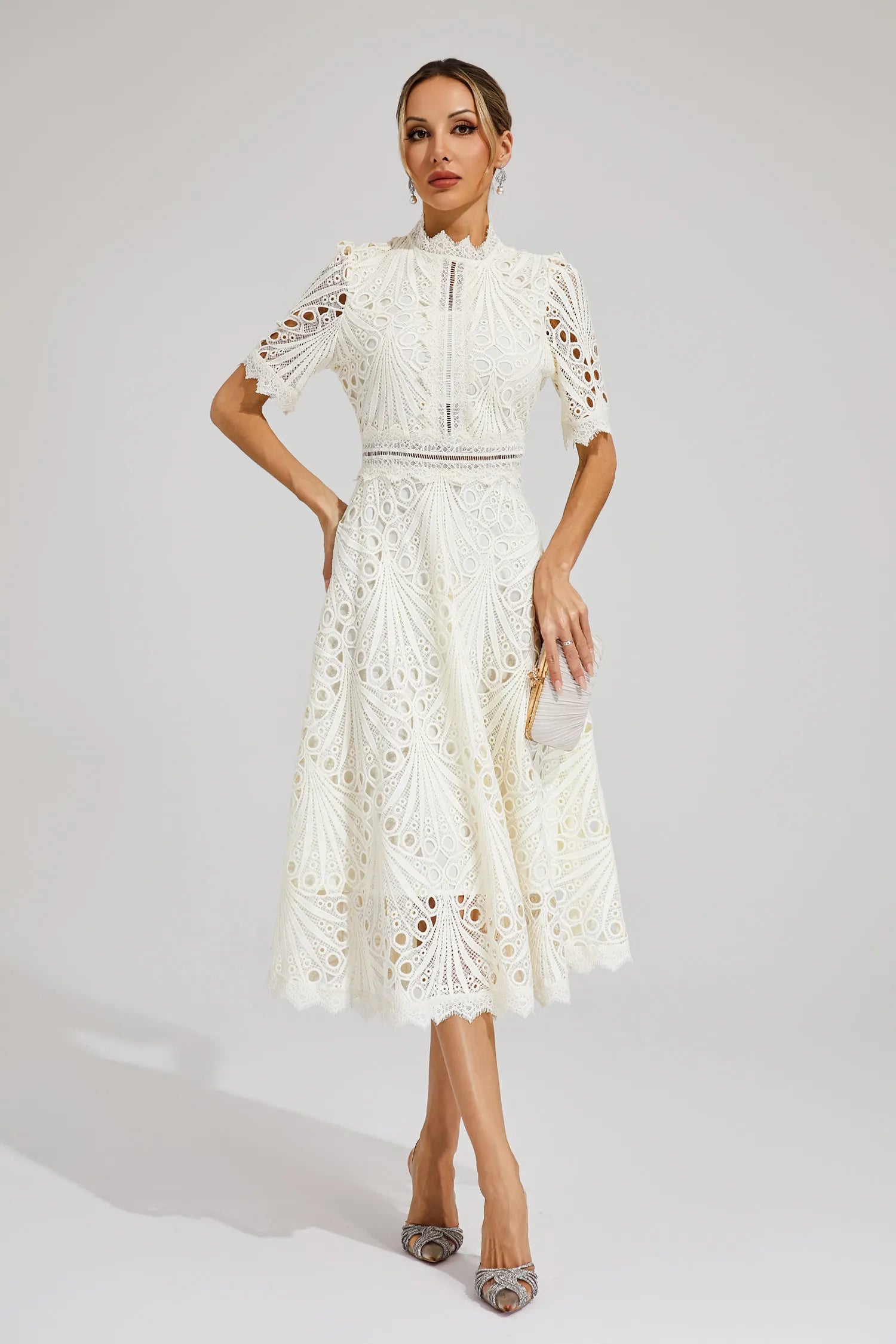 Women's Lace Midi Dress | Wedding Guest A-Line-16