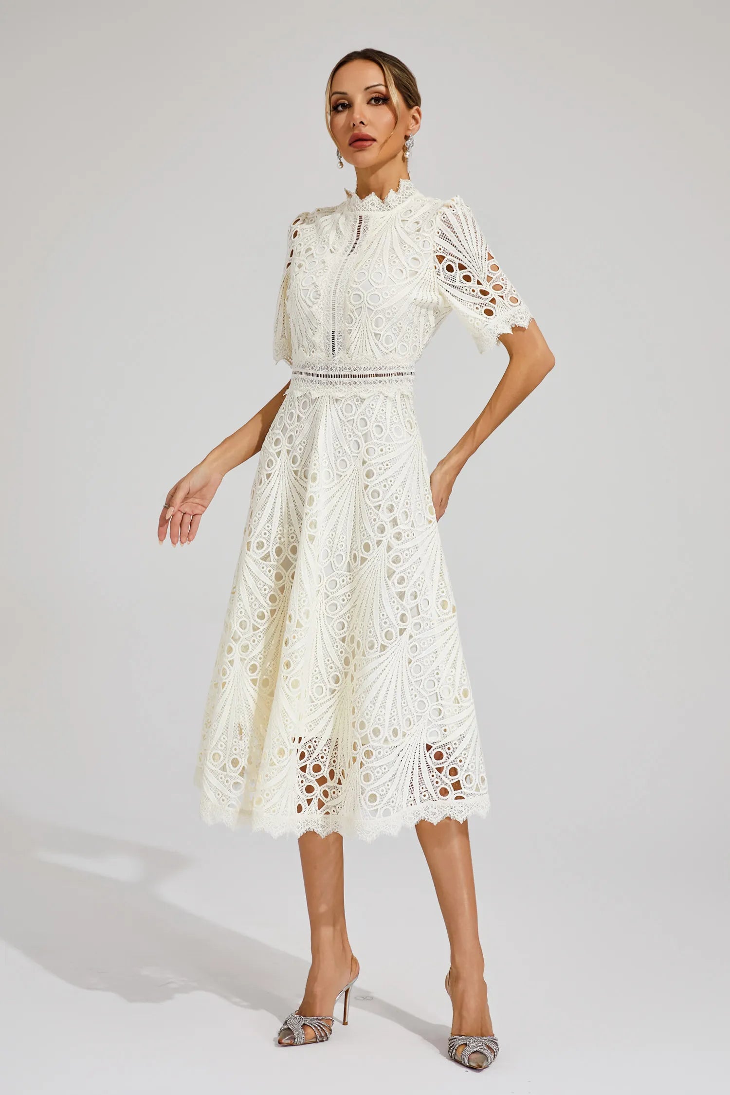 Women's Lace Midi Dress | Wedding Guest A-Line-11